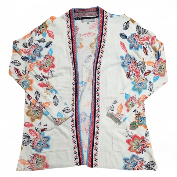 Daniel Rainn Cristiana Floral Print Linen Blend Open Front Cardigan Size L... - Picture 8 of 16